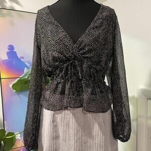 Dynamite Black and white polka dot blouse with long sleeves. size medium